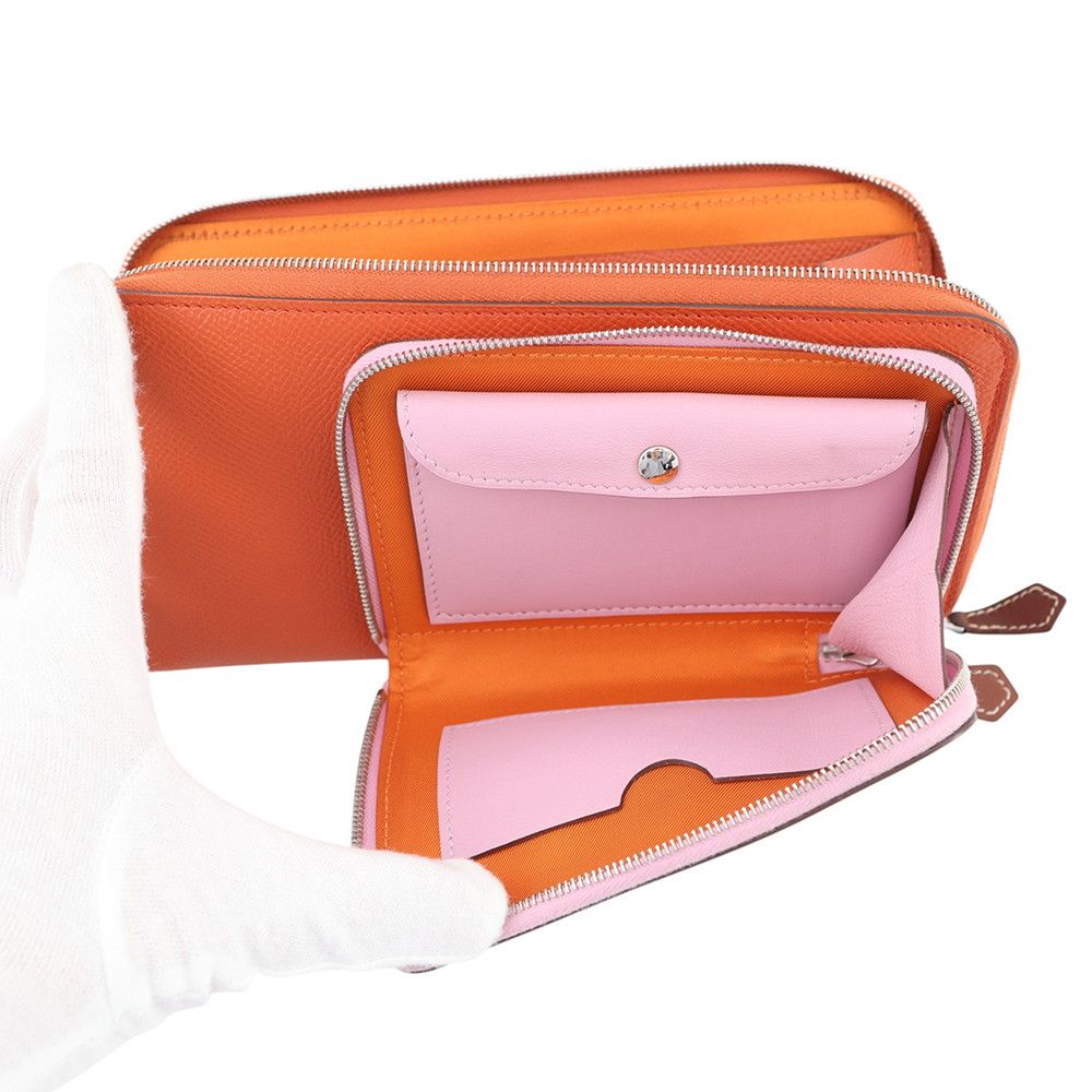 Hermes Wallet Nouveau to Go Zip Mauve Sylvestre Cuible Silver Epsom Swift — view 5