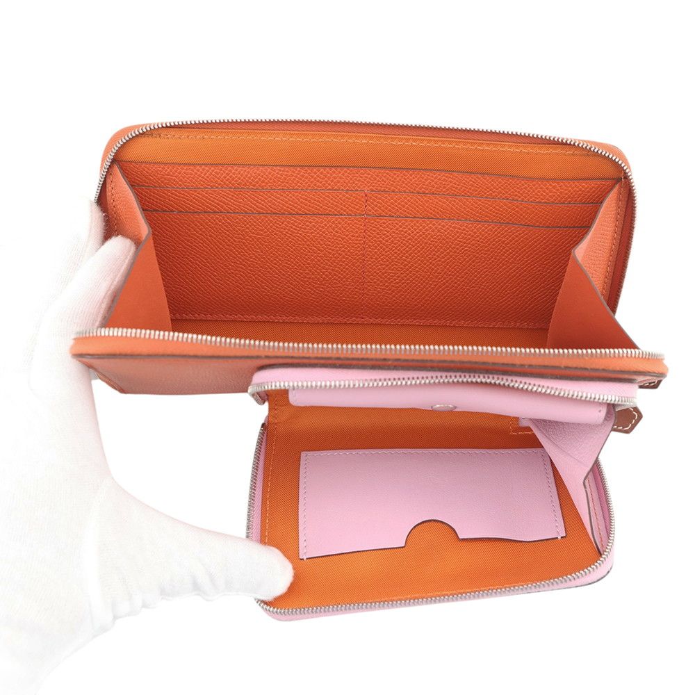 Hermes Wallet Nouveau to Go Zip Mauve Sylvestre Cuible Silver Epsom Swift — view 4