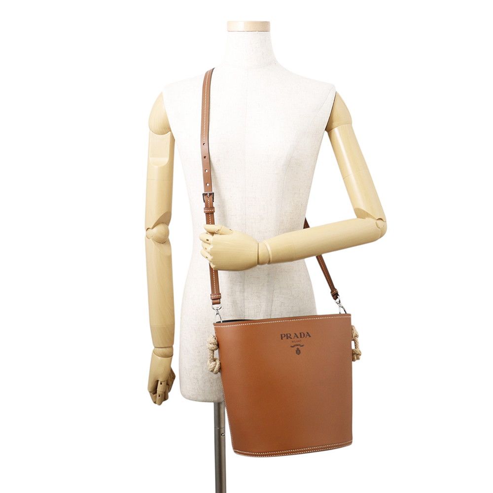 Prada Shoulder Bag Tumble Bucket Logo Calf Leather 2-Way — view 5