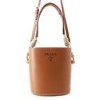 Prada Shoulder Bag Tumble Bucket Logo Calf Leather 2-Way