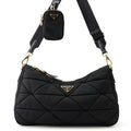 Prada Shoulder Bag Quilted Triangle Logo Nylon Black