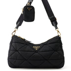 Prada Shoulder Bag Quilted Triangle Logo Nylon Black