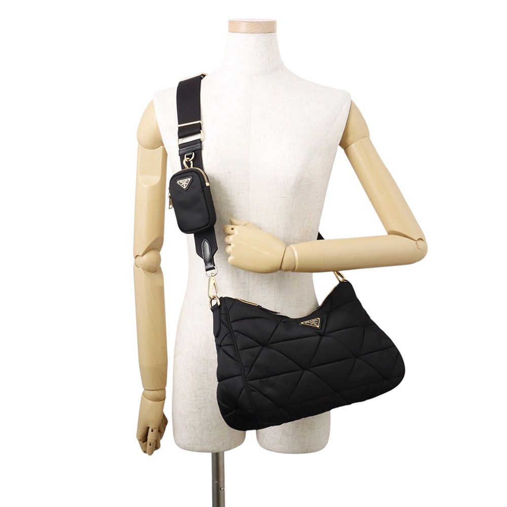 Prada Shoulder Bag Quilted Triangle Logo Nylon Black — view 4