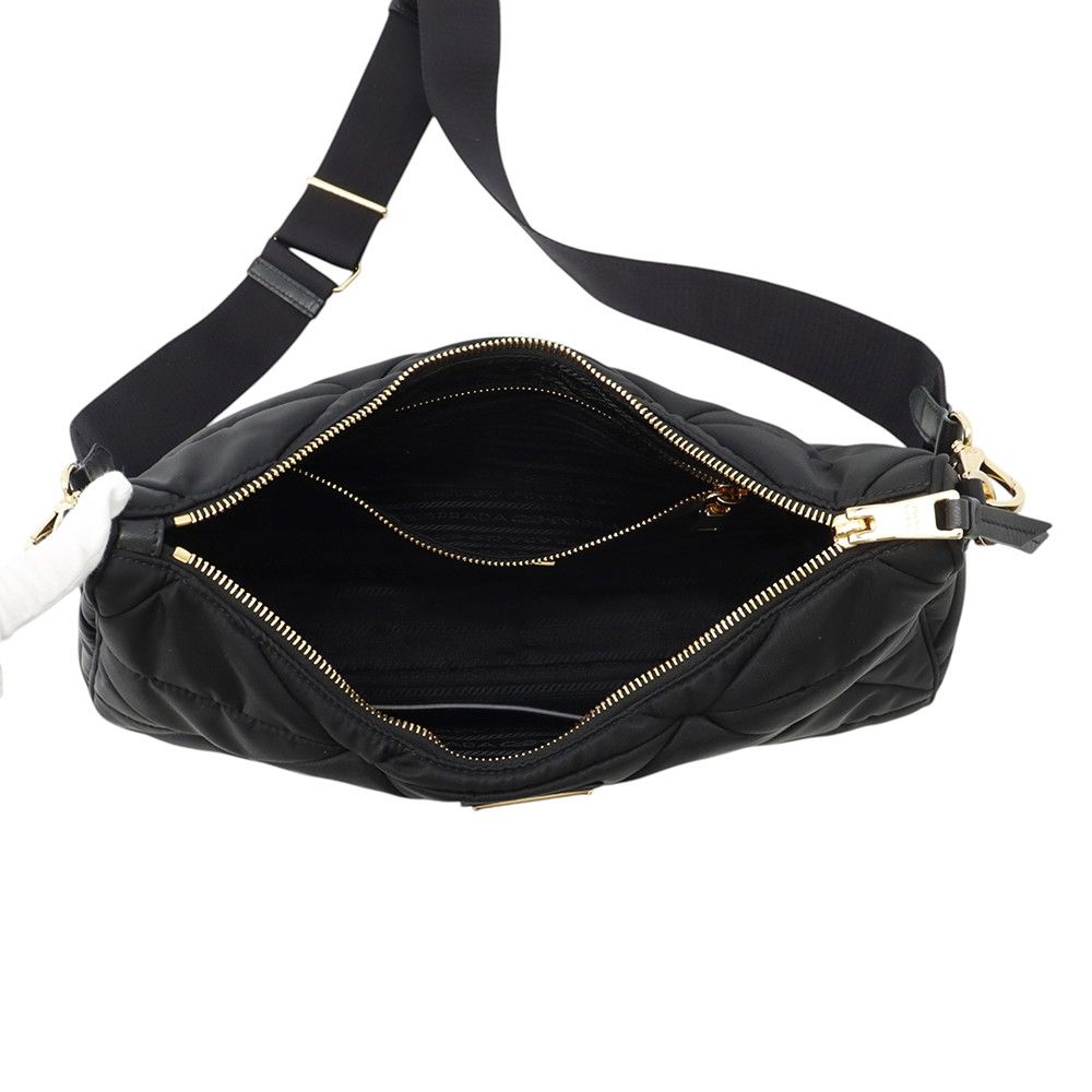 Prada Shoulder Bag Quilted Triangle Logo Nylon Black — view 5