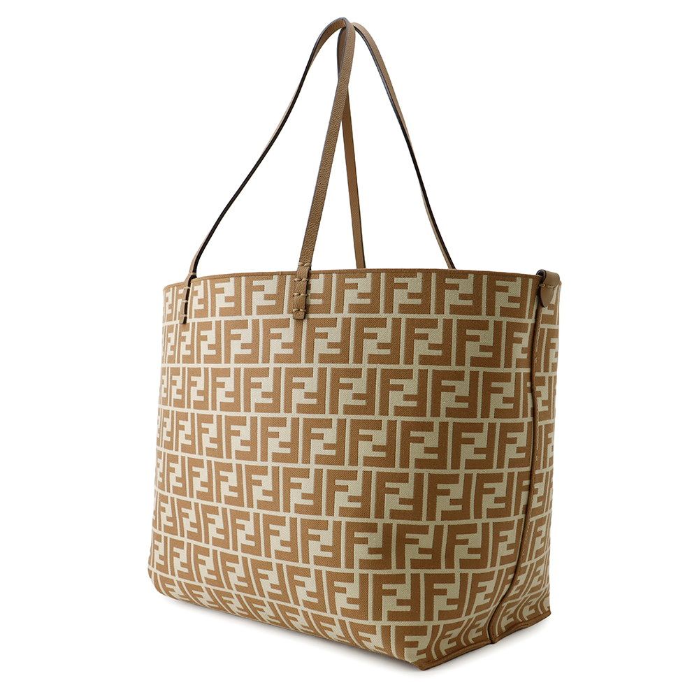 Fendi Tote Pecan Roll Reversible FF Motif Stripe Canvas Leather — view 2
