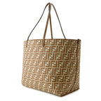 Fendi Tote Pecan Roll Reversible FF Motif Stripe Canvas Leather — view 2