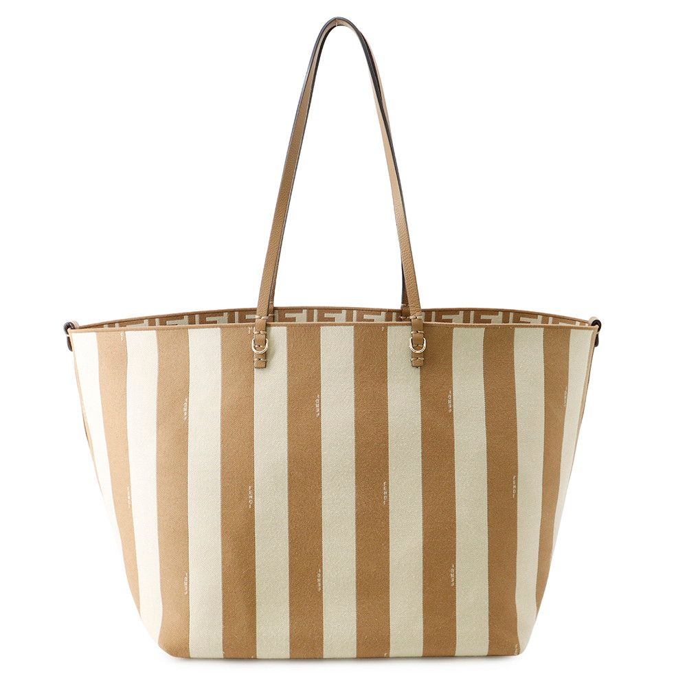 Fendi Tote Pecan Roll Reversible FF Motif Stripe Canvas Leather — view 7