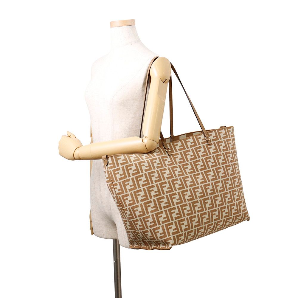 Fendi Tote Pecan Roll Reversible FF Motif Stripe Canvas Leather — view 4