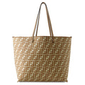 Fendi Tote Pecan Roll Reversible FF Motif Stripe Canvas Leather
