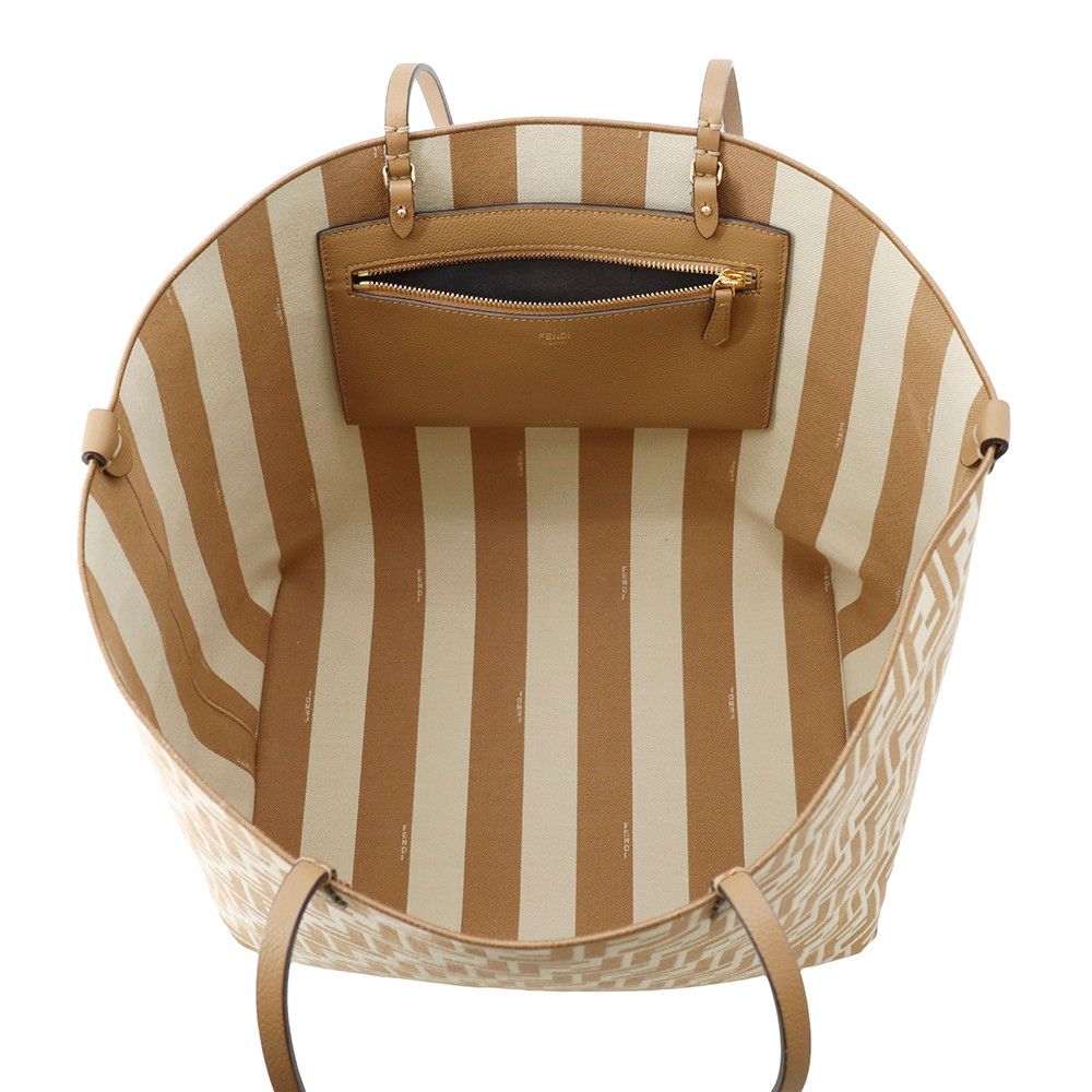 Fendi Tote Pecan Roll Reversible FF Motif Stripe Canvas Leather — view 6
