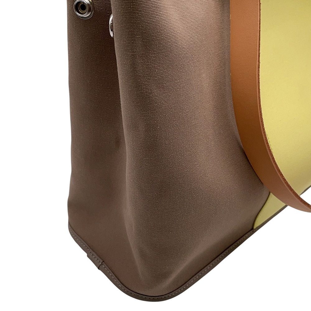 Hermes Tote Kaback PM Etoupe Yellow Silver Toile Officier Leather — view 7