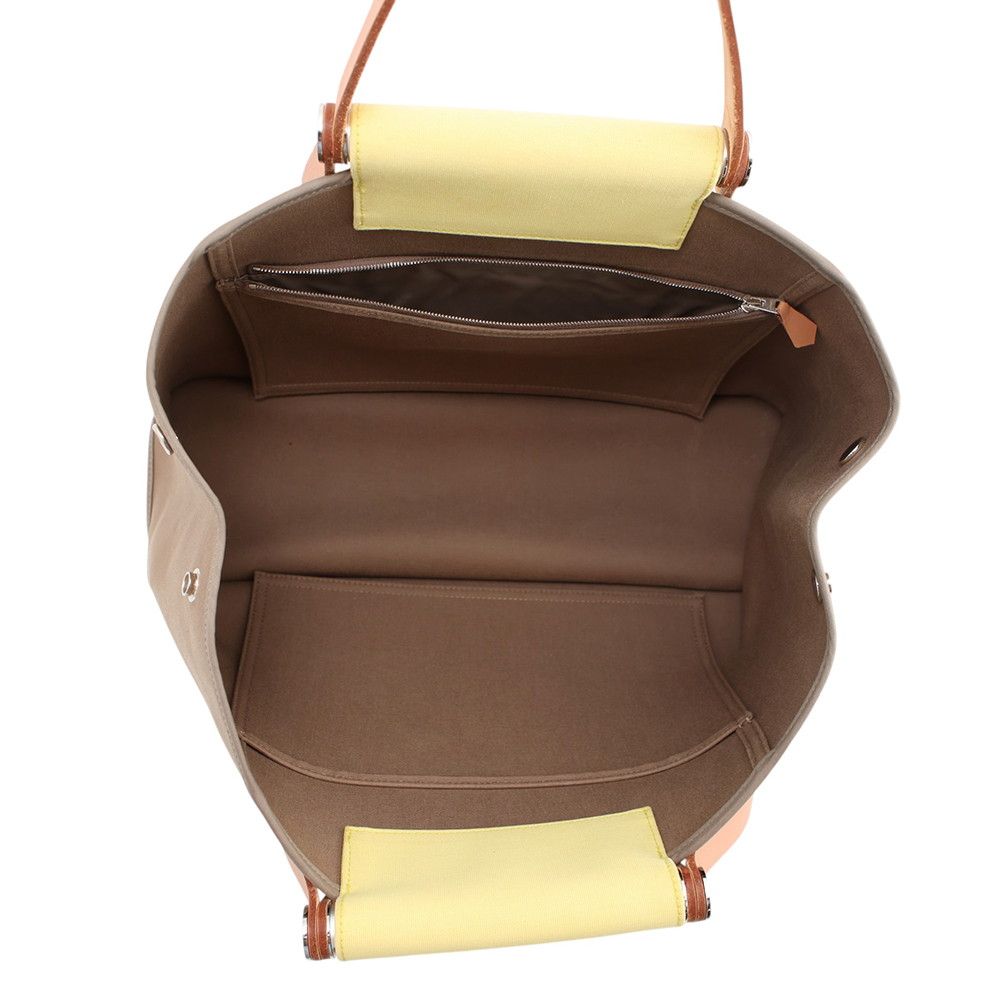 Hermes Tote Kaback PM Etoupe Yellow Silver Toile Officier Leather — view 6