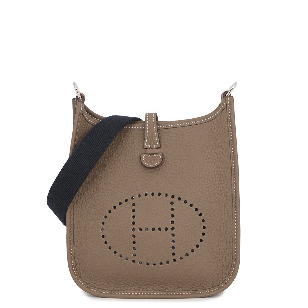 Hermes Shoulder Bag Evelyne TPM 111 cm Etoupe Blue Indigo Silver Taurillon