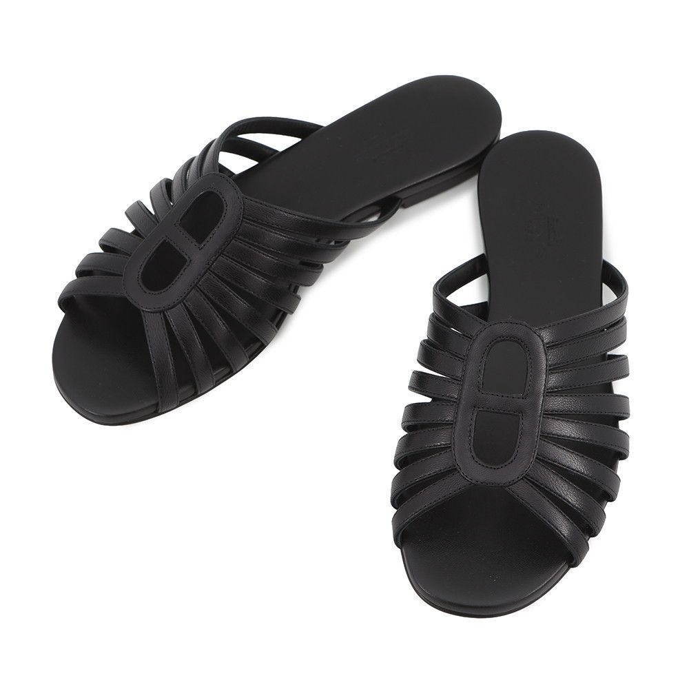 Hermes Sandals Noria Leather 37 Shoes Black