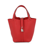 Hermes Handbag Picotin Lock PM Rouge Radu Silver Taurillon Clemence