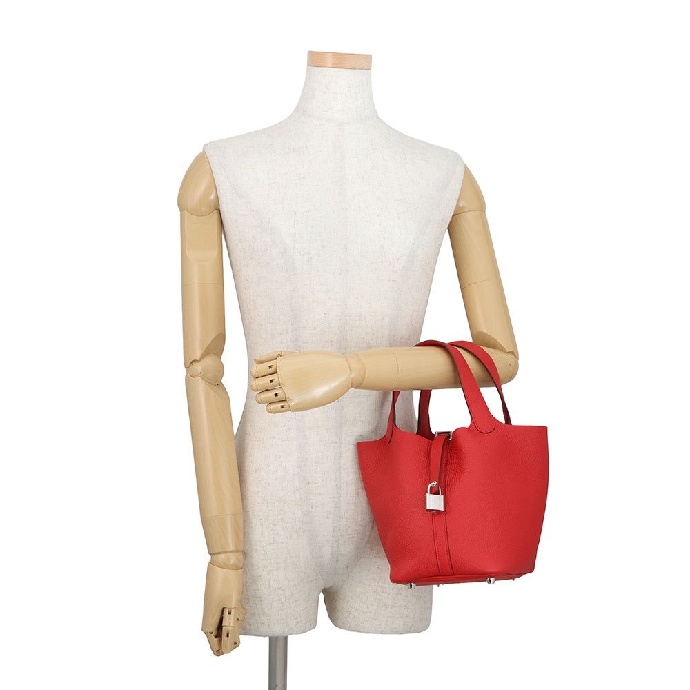 Hermes Handbag Picotin Lock PM Rouge Radu Silver Taurillon Clemence — view 4