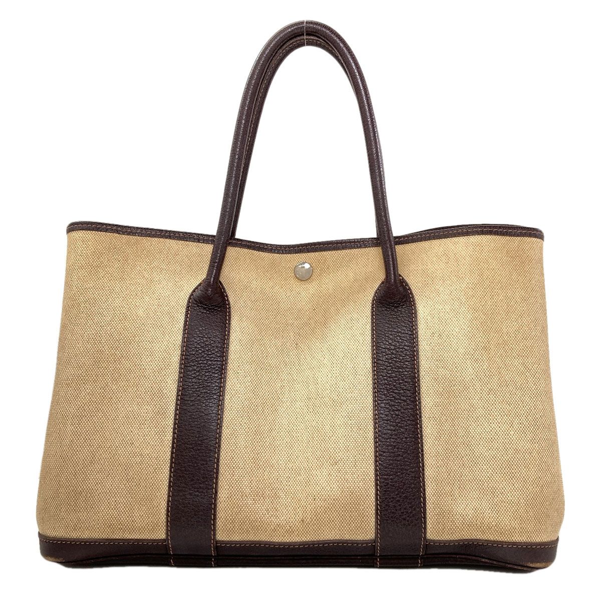 Hermes Garden Party PM Brown Silver Handbag Toile
