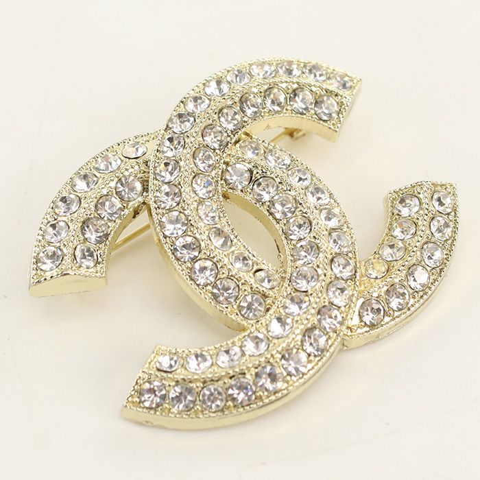Chanel Rhinestone CC Logo Brooch Metal