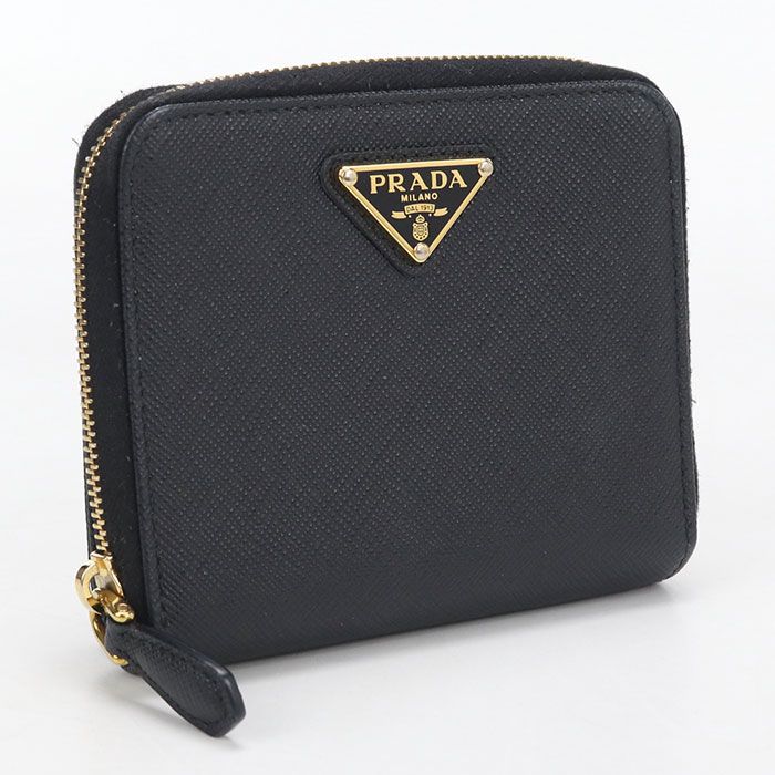 Prada Saffiano Triangle Bifold Wallet Leather
