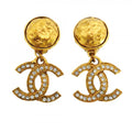 Chanel Earrings Vintage CC Logo Gold Plated Rhinestone