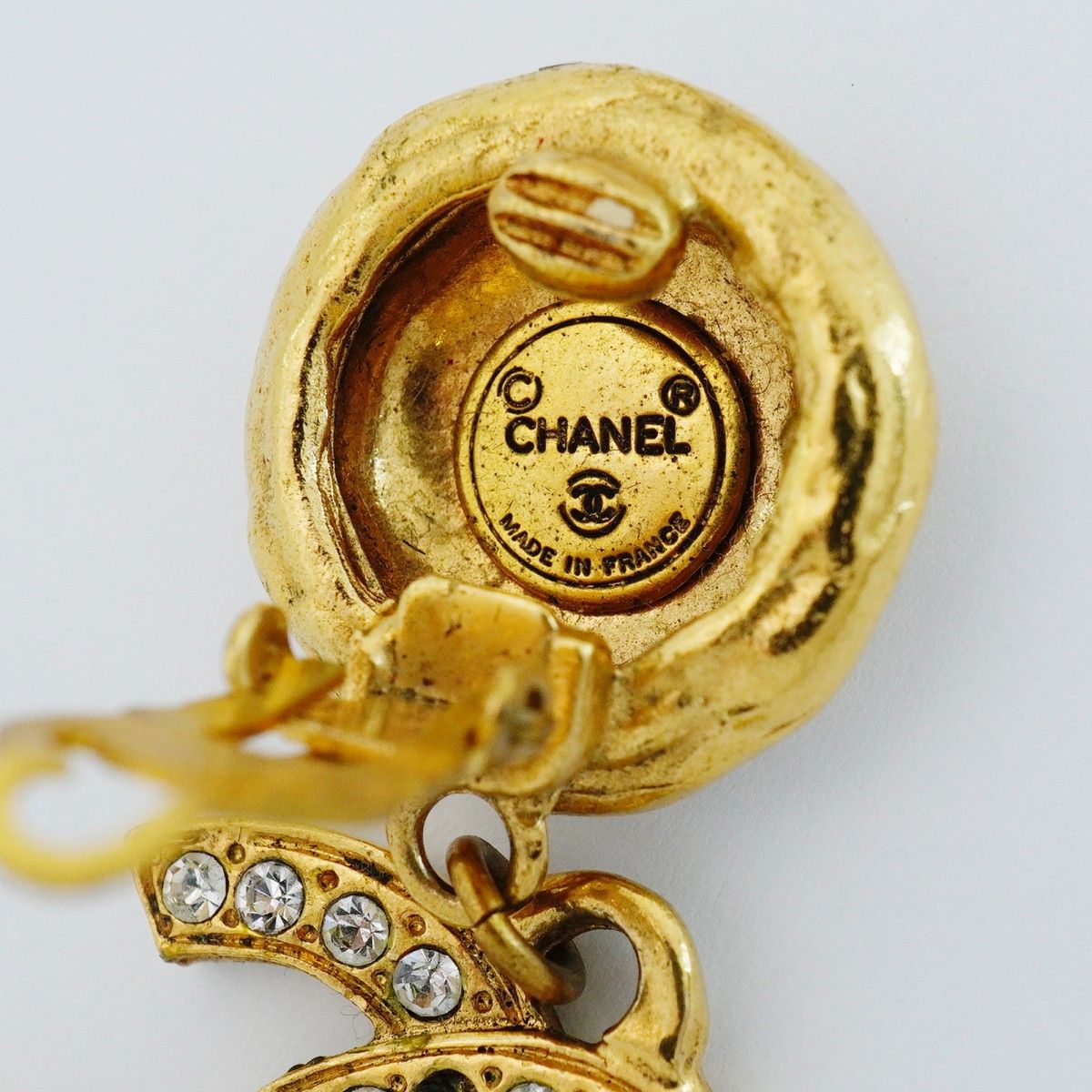 Chanel Earrings Vintage CC Logo Gold Plated Rhinestone — view 4