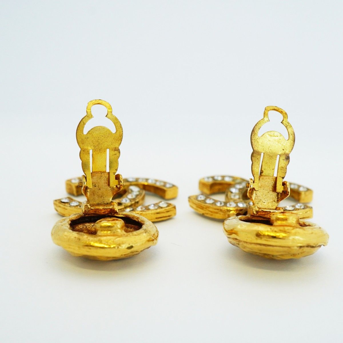Chanel Earrings Vintage CC Logo Gold Plated Rhinestone — view 7