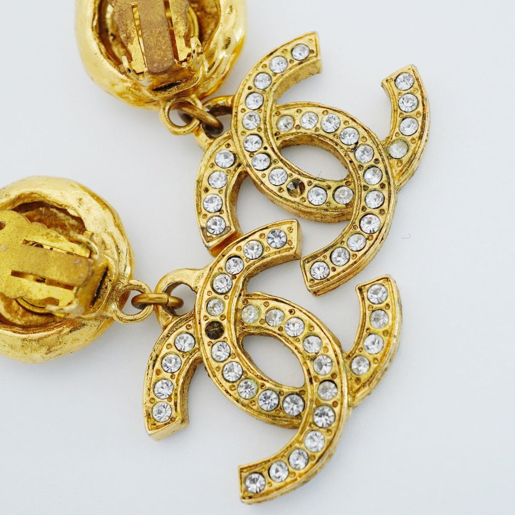Chanel Earrings Vintage CC Logo Gold Plated Rhinestone — view 6