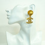 Chanel Earrings Vintage CC Logo Gold Plated Rhinestone — view 5