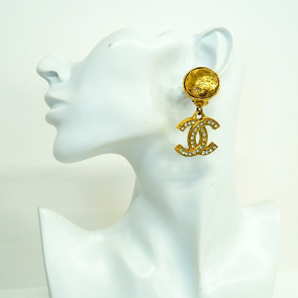 Chanel Earrings Vintage CC Logo Gold Plated Rhinestone — view 5