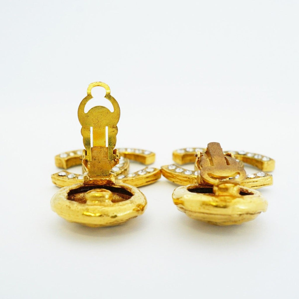 Chanel Earrings Vintage CC Logo Gold Plated Rhinestone — view 3