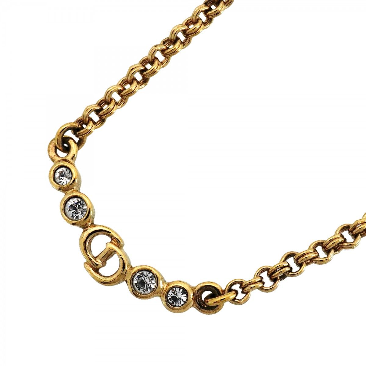 Dior Necklace CD Logo Gold Plated Rhinestone