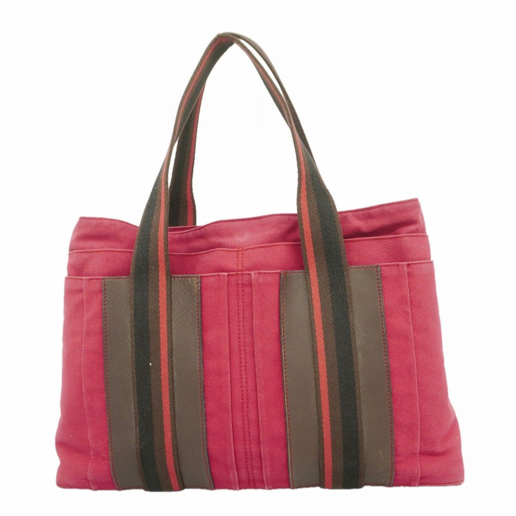 Hermes Tote Troca Horizontal Canvas Red Silver