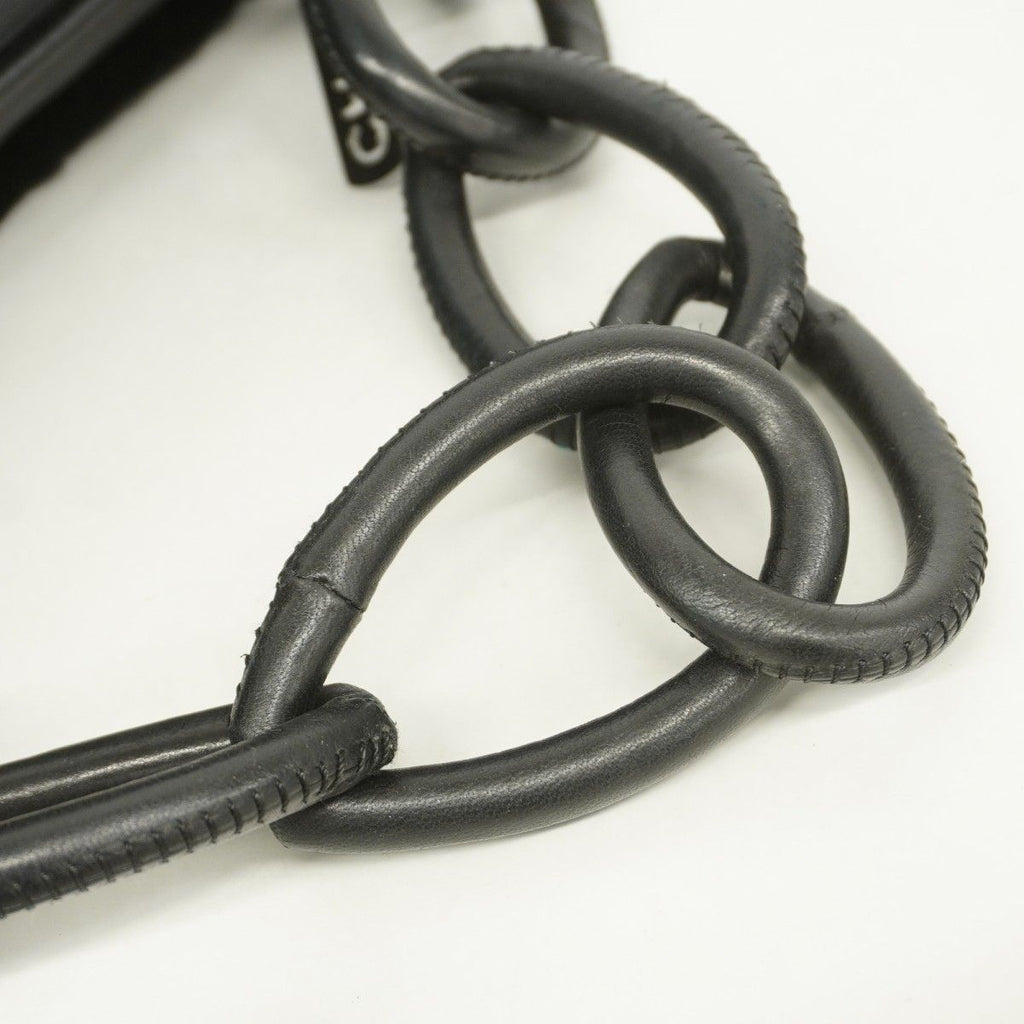 Chanel Shoulder Bag Leather Fur Black Silver — view 8