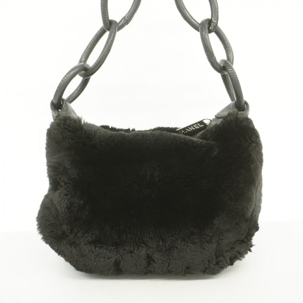 Chanel Shoulder Bag Leather Fur Black Silver — view 9