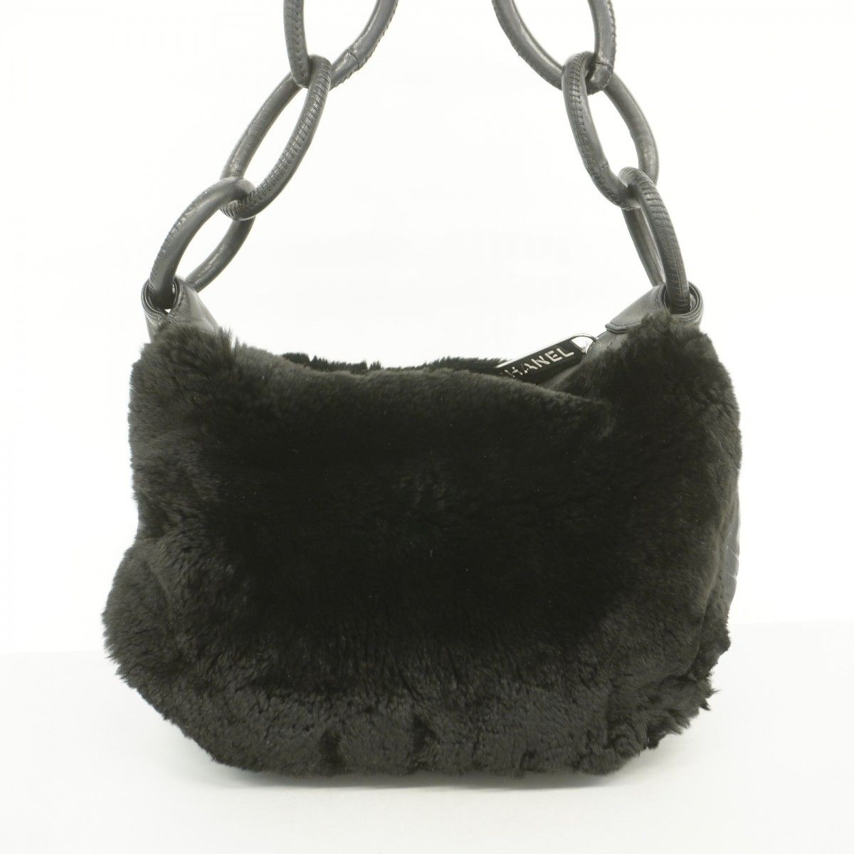 Chanel Shoulder Bag Leather Fur Black Silver — view 9