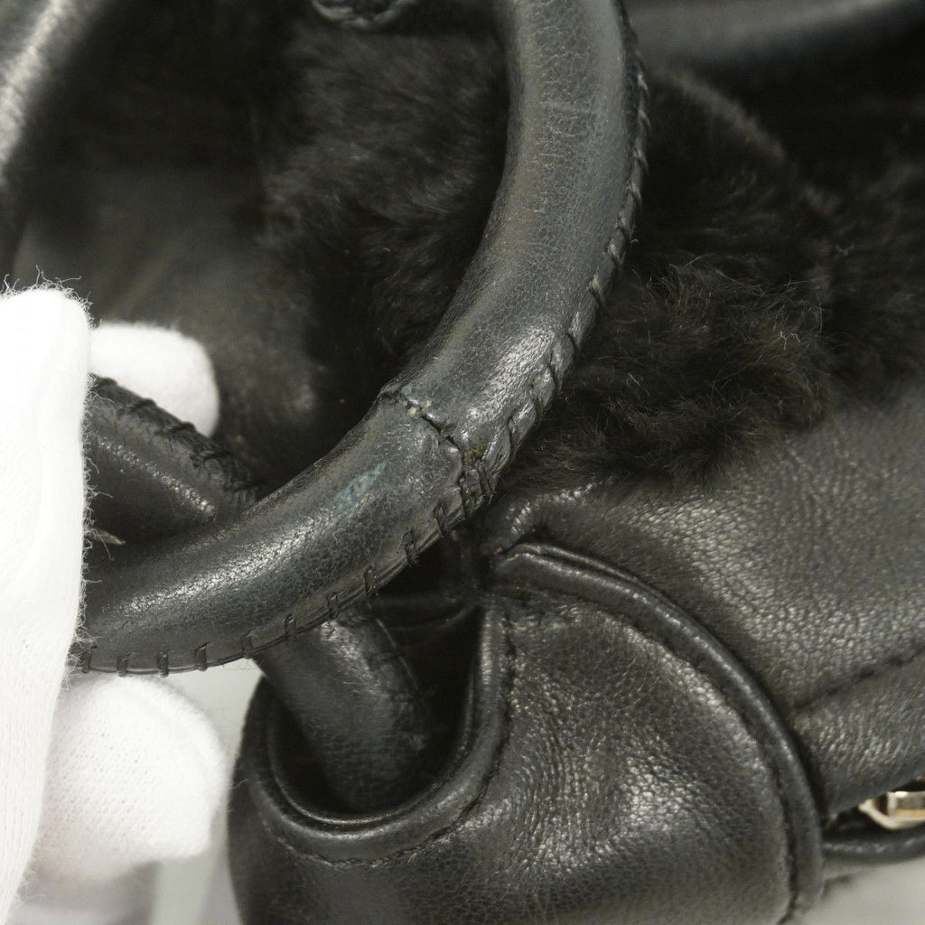 Chanel Shoulder Bag Leather Fur Black Silver — view 7
