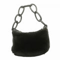 Chanel Shoulder Bag Leather Fur Black Silver
