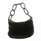 Chanel Shoulder Bag Leather Fur Black Silver