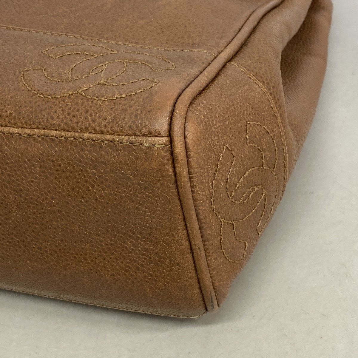 Chanel Shoulder Bag Triple Coco Caviar Leather Brown Gold — view 6