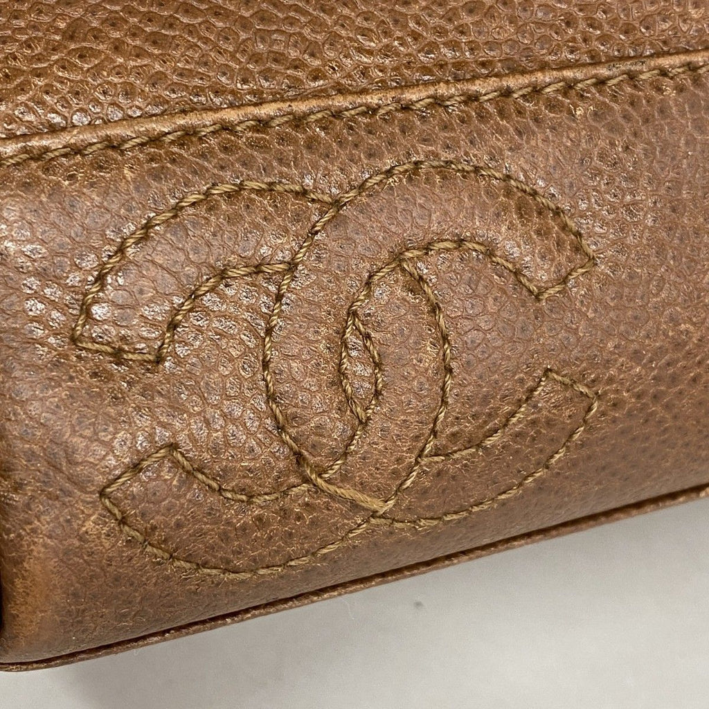 Chanel Shoulder Bag Triple Coco Caviar Leather Brown Gold — view 9