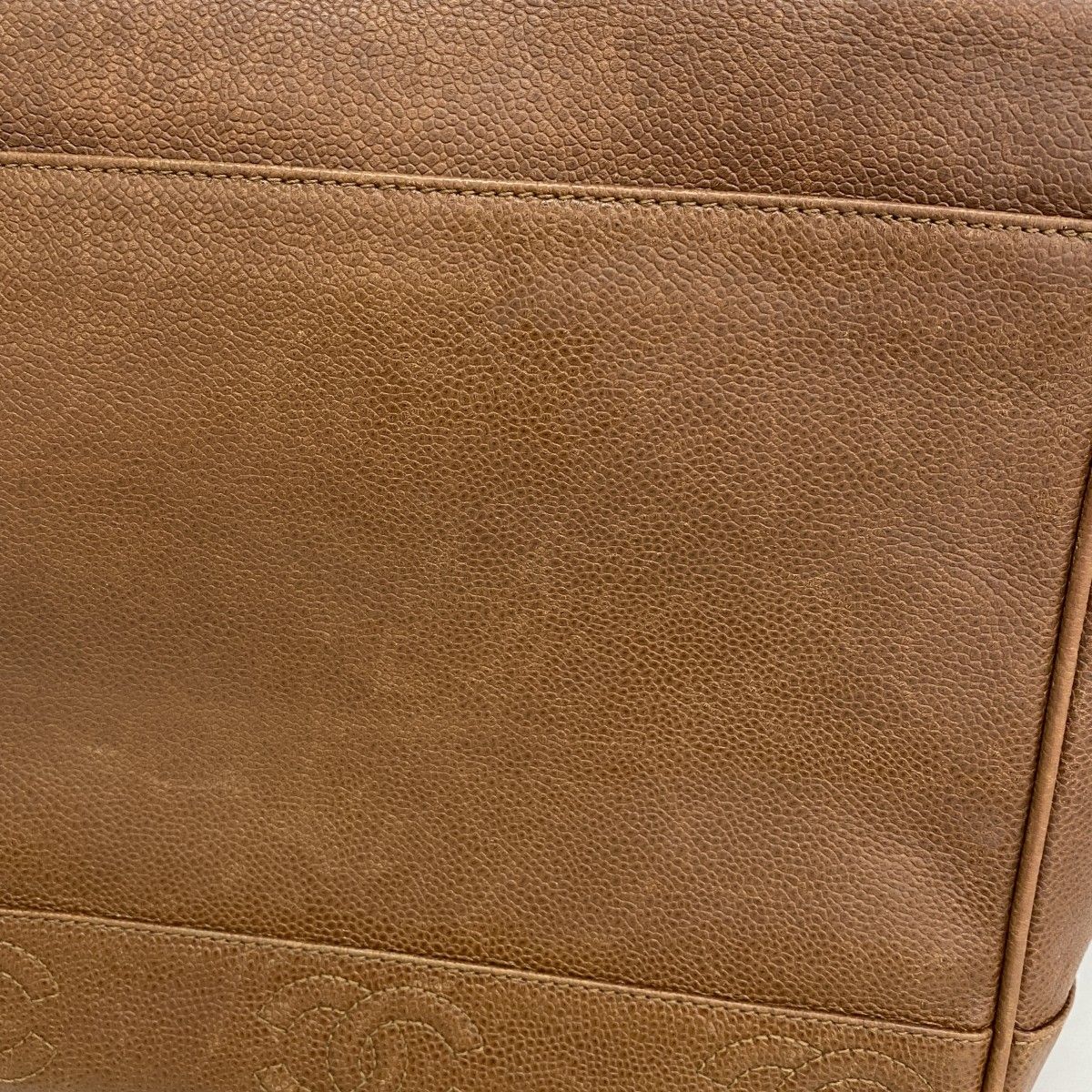 Chanel Shoulder Bag Triple Coco Caviar Leather Brown Gold — view 8