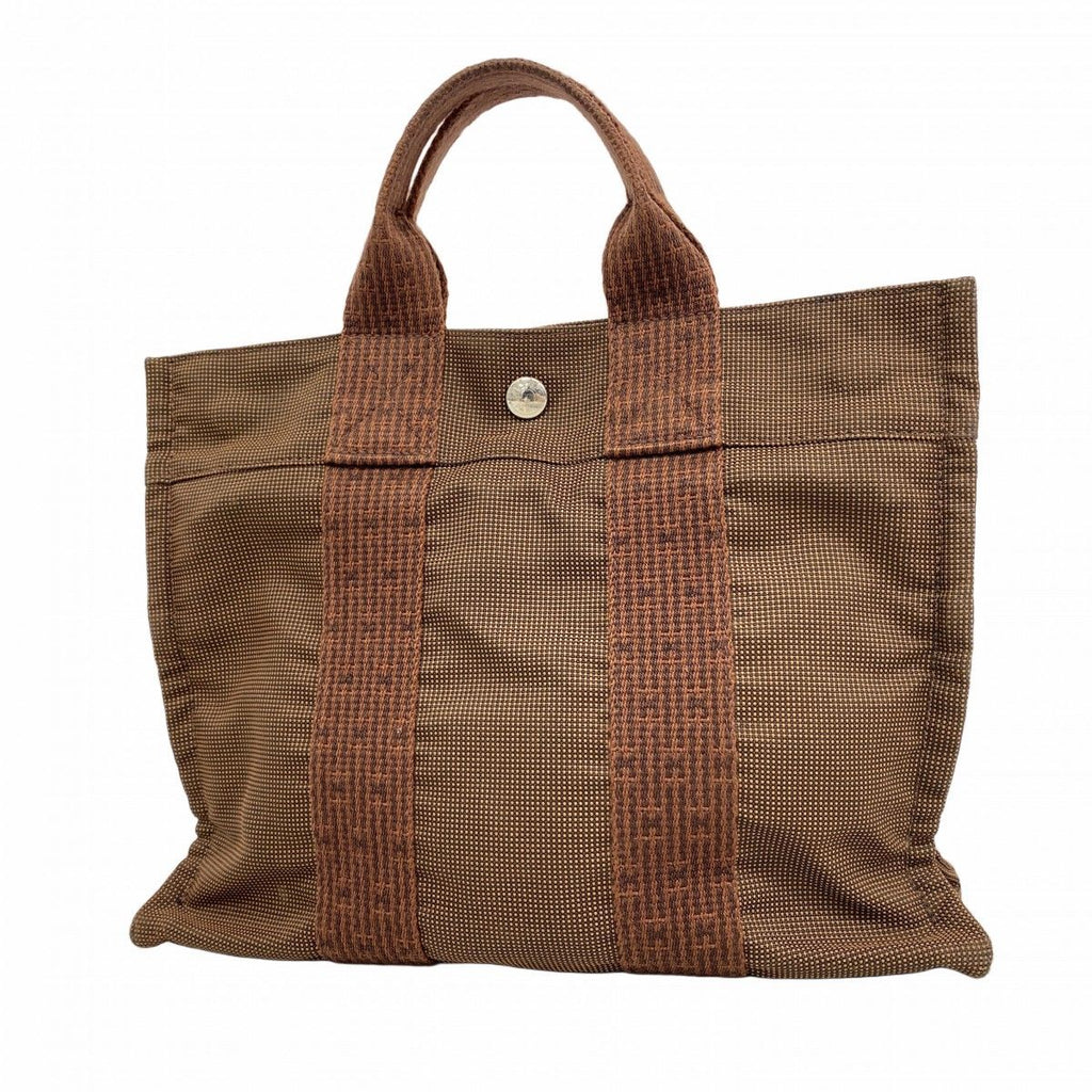 Hermes Tote Her Line PM Canvas Brown Silver