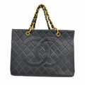 Chanel Chain Tote Quilted Caviar Leather Black Gold