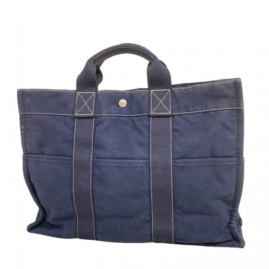 Hermes Tote Deauville Canvas Navy Silver