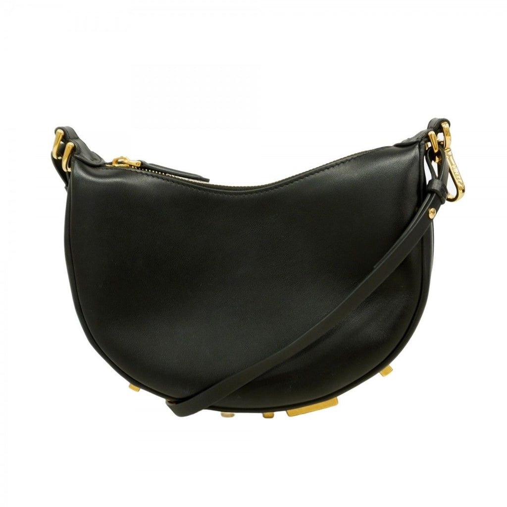 Fendi Shoulder Bag Graffiti Leather Black Gold