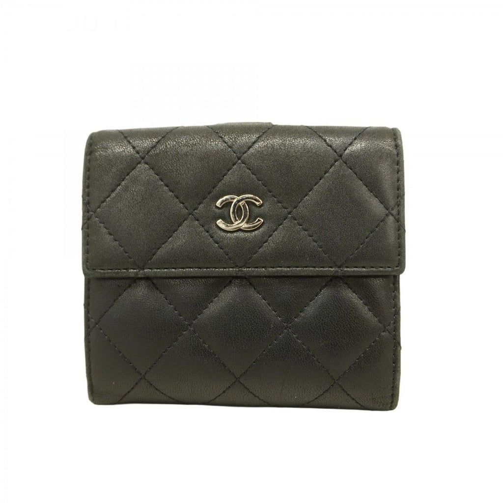 Chanel Wallet Quilted Lambskin Black Silver