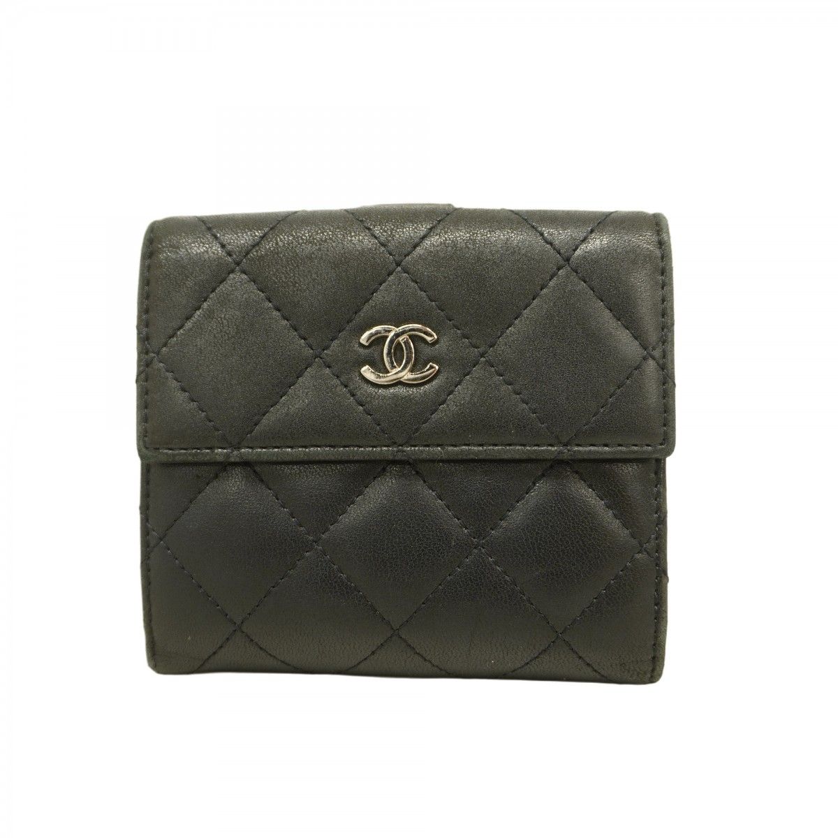 Chanel Wallet Quilted Lambskin Black Silver