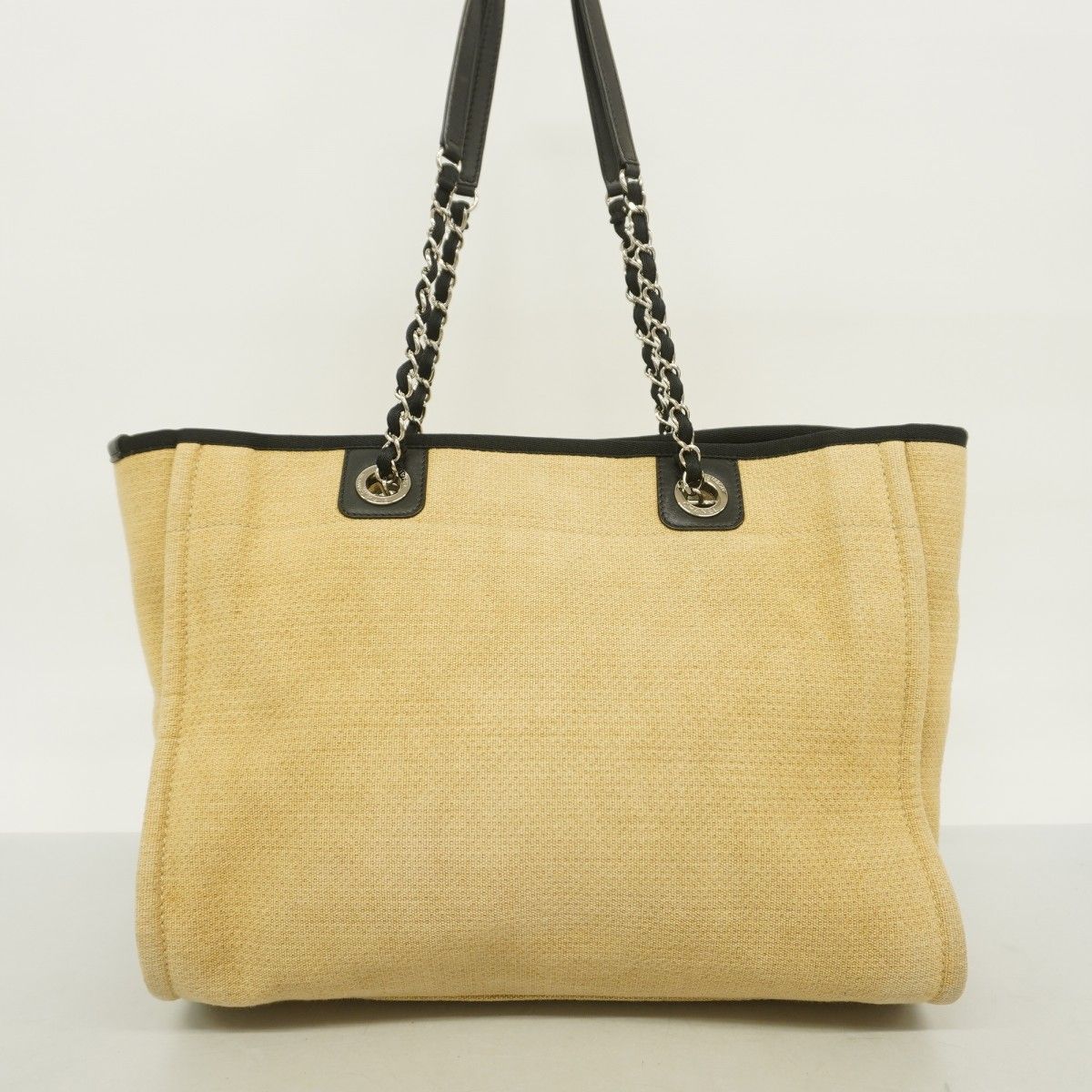 Chanel Chain Tote Deauville Canvas Beige Silver — view 9