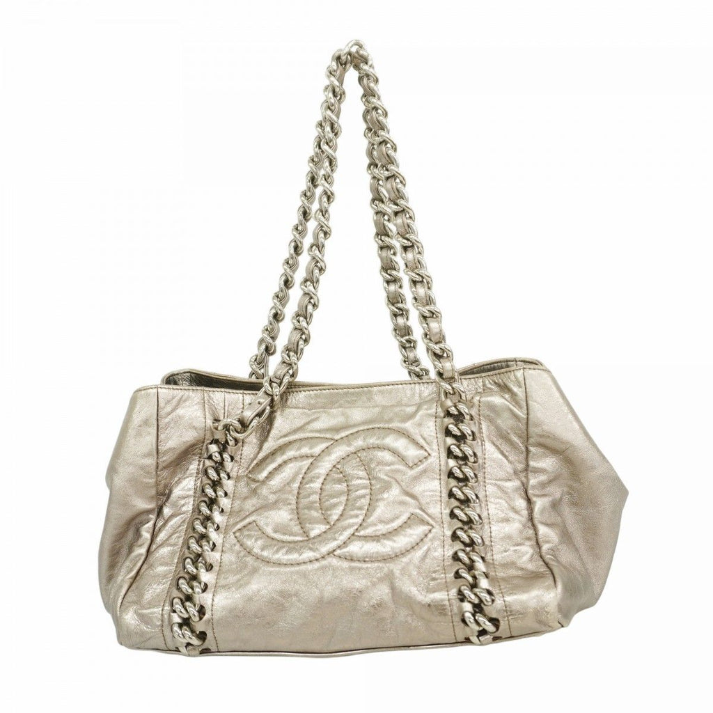 Chanel Chain Tote Line Leather Silver