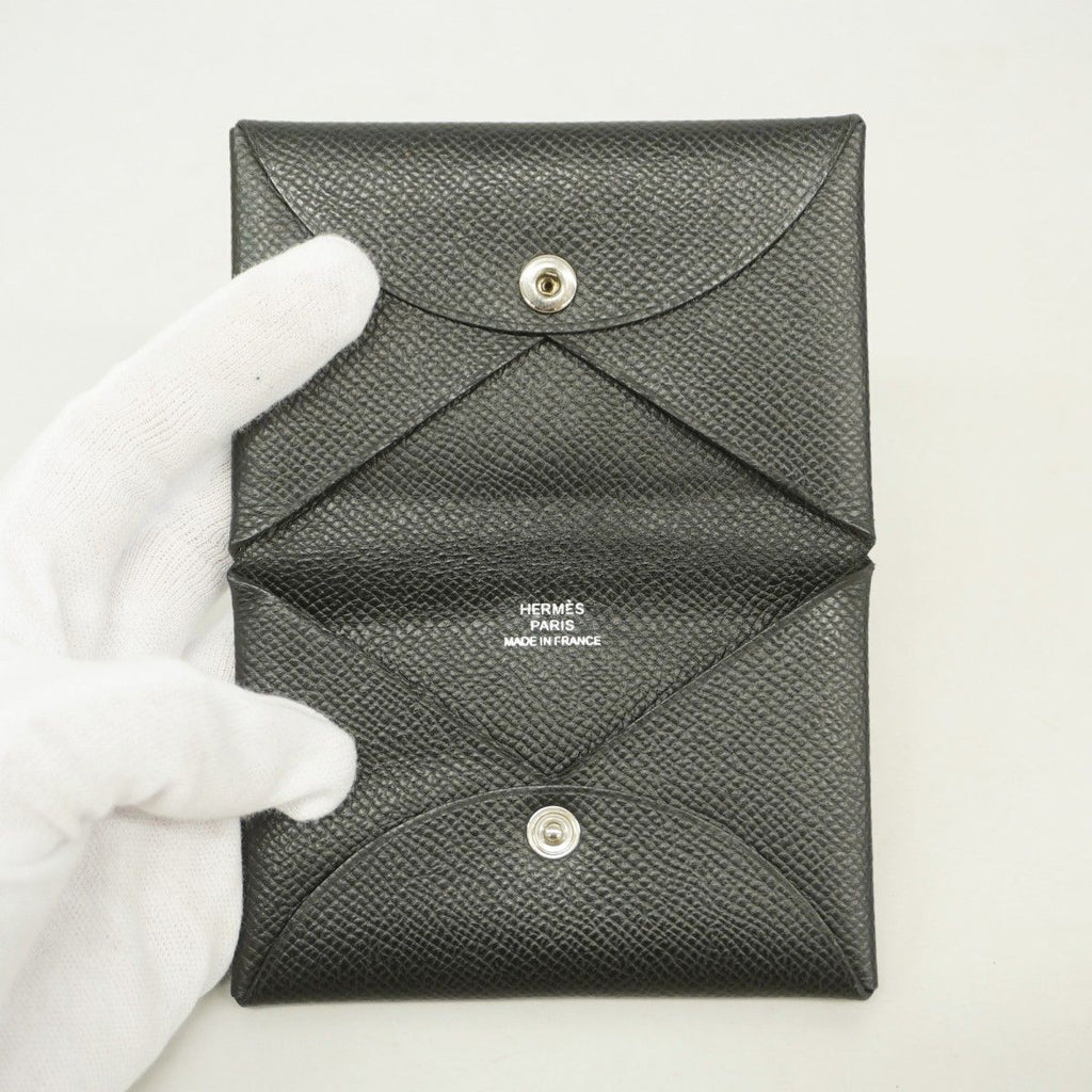 Hermes Card Case Calvi Veau Epsom Black Silver — view 3